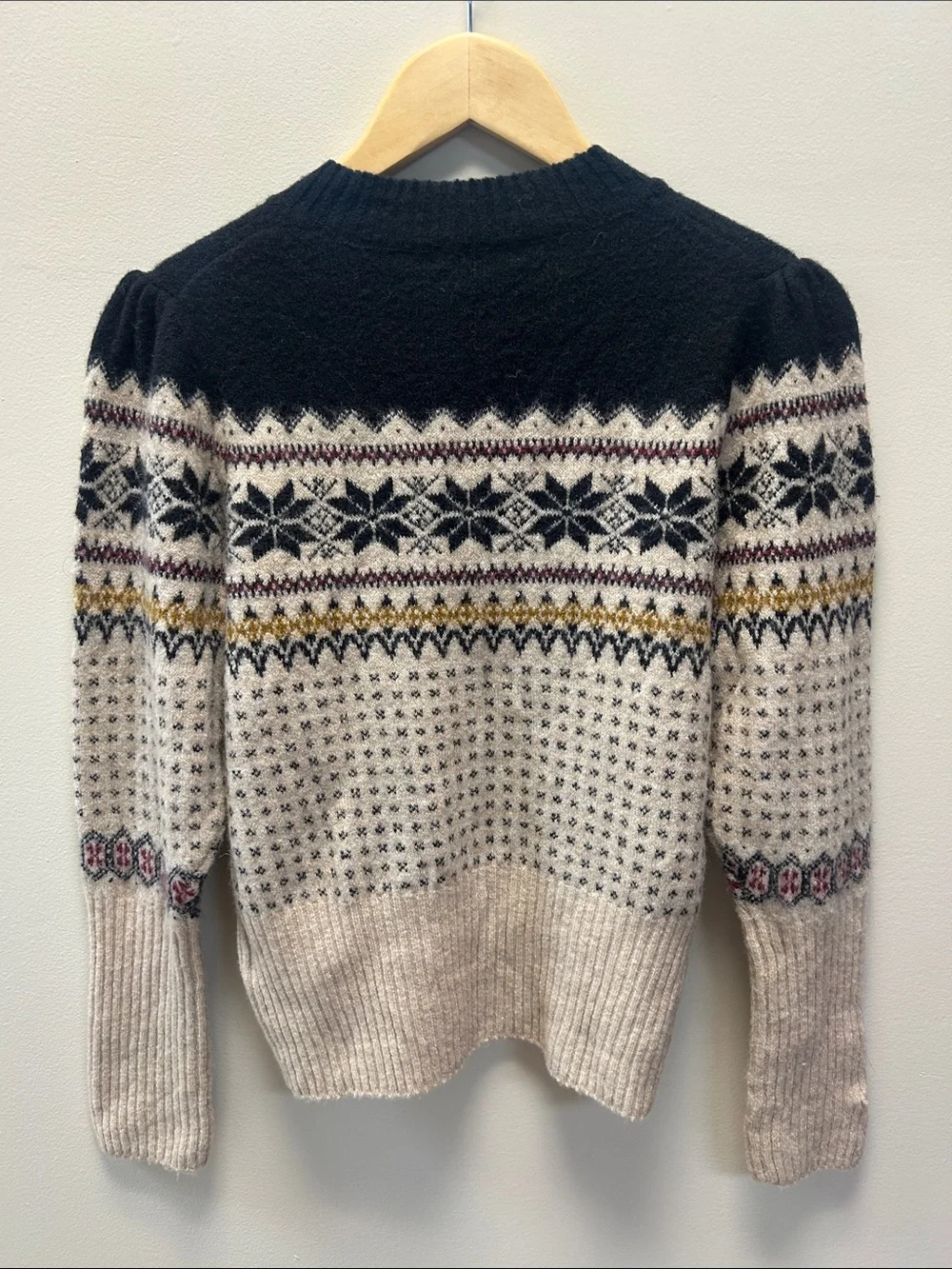 J Crew Womens Nordic Pattern Crewneck Sweater - Black & Cream